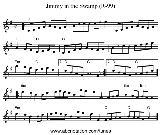 Jimmy in the Swamp (R-99) - staff notation