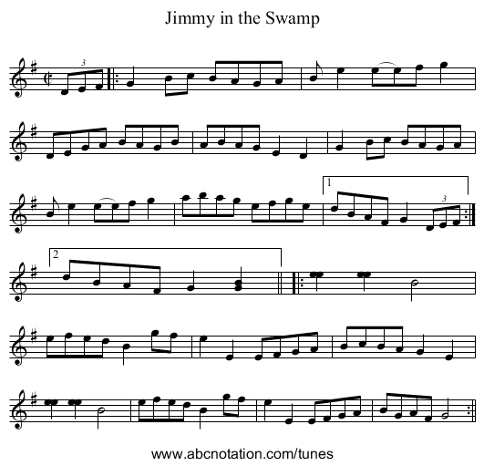 Jimmy in the Swamp - staff notation
