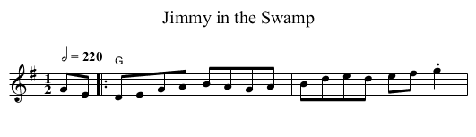Jimmy in the Swamp - staff notation