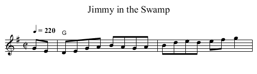Jimmy in the Swamp - staff notation
