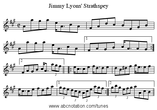 Jimmy Lyons' Strathspey - staff notation