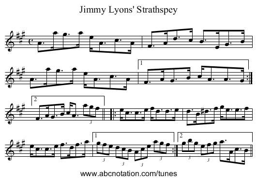 Jimmy Lyons' Strathspey - staff notation