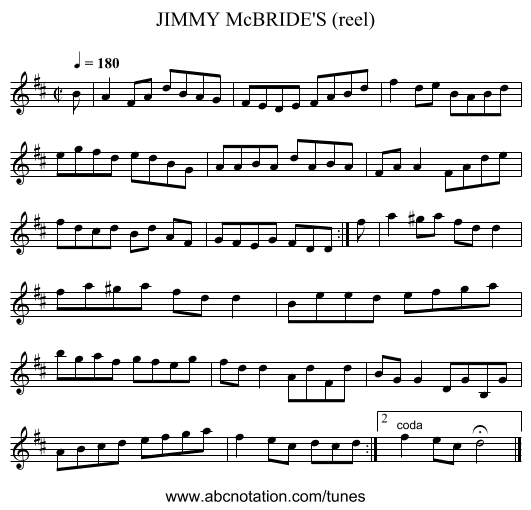 JIMMY McBRIDE'S (reel) - staff notation