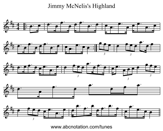 Jimmy McNelis's Highland - staff notation