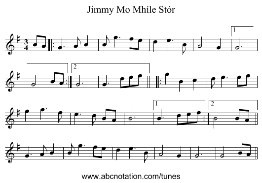 Jimmy Mo Mhíle Stór - staff notation