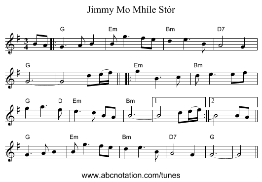 Jimmy Mo Mhíle Stór - staff notation