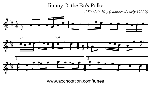 Jimmy O' the Bu's Polka - staff notation