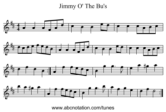 Jimmy O' The Bu's - staff notation