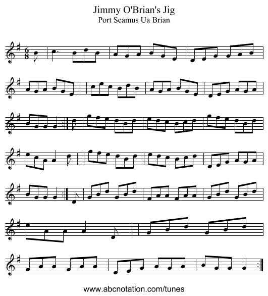 Jimmy O'Brian's Jig - staff notation