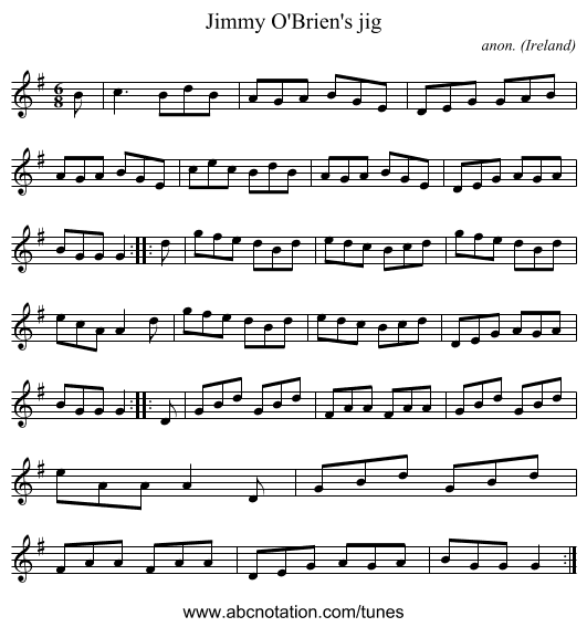 Jimmy O'Brien's jig - staff notation