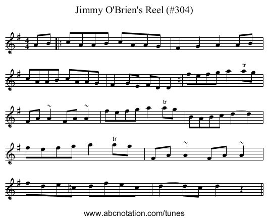 Jimmy O'Brien's Reel (#304) - staff notation