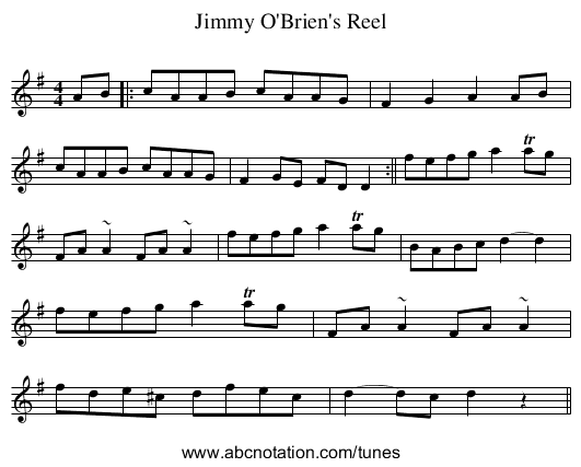 Jimmy O'Brien's Reel - staff notation
