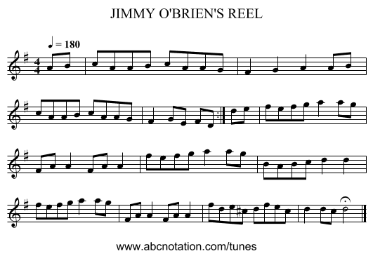 JIMMY O'BRIEN'S REEL - staff notation