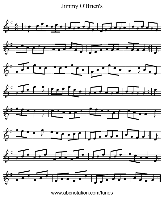 Jimmy O'Brien's - staff notation