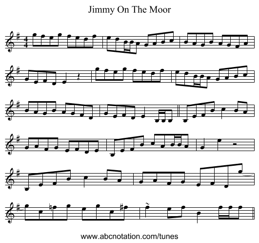 Jimmy On The Moor - staff notation