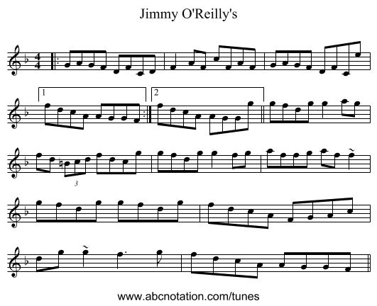 Jimmy O'Reilly's - staff notation