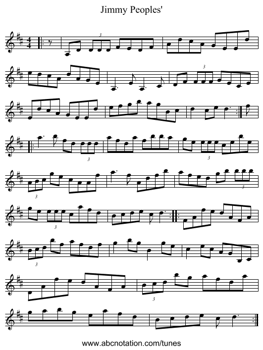 Jimmy Peoples' - staff notation