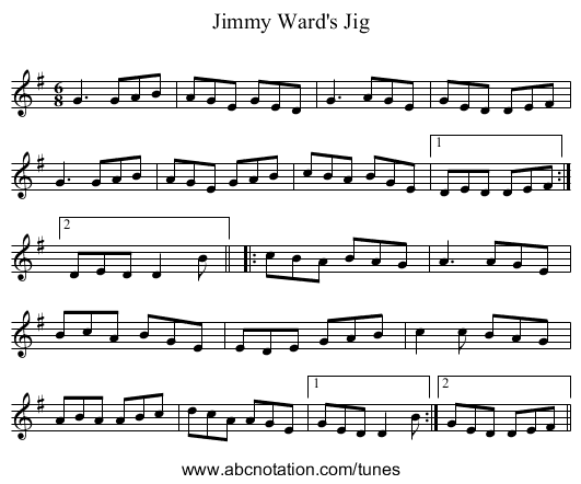 Jimmy Ward's Jig - staff notation