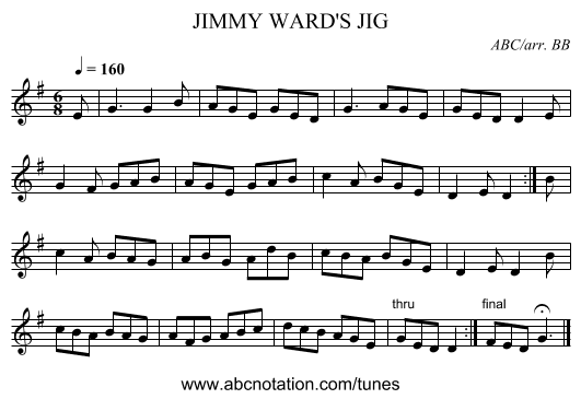 JIMMY WARD'S JIG - staff notation