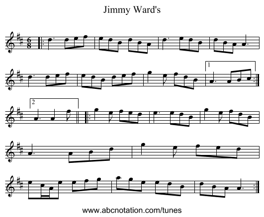 Jimmy Ward's - staff notation