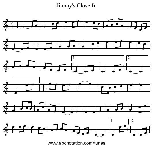Jimmy's Close-In - staff notation
