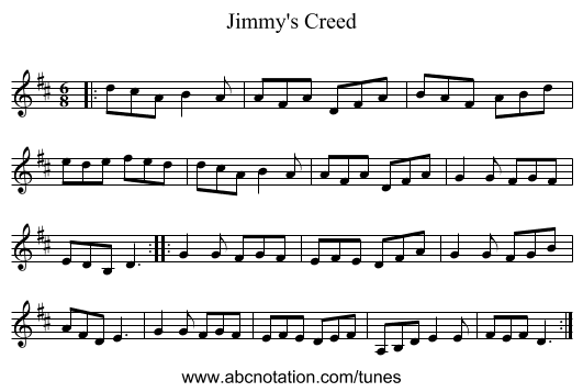 Jimmy's Creed - staff notation