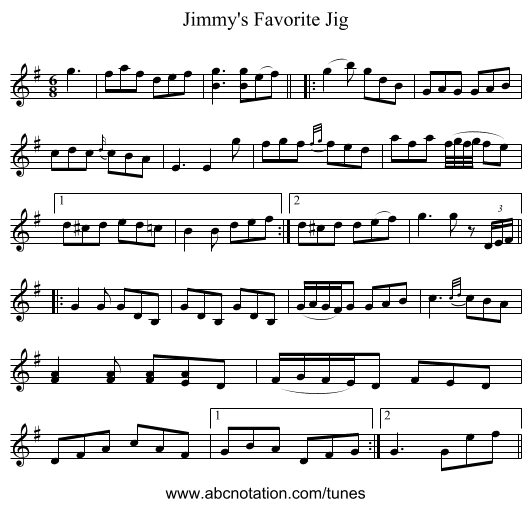 Jimmy's Favorite Jig - staff notation