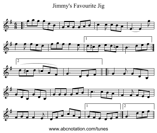Jimmy's Favourite Jig - staff notation