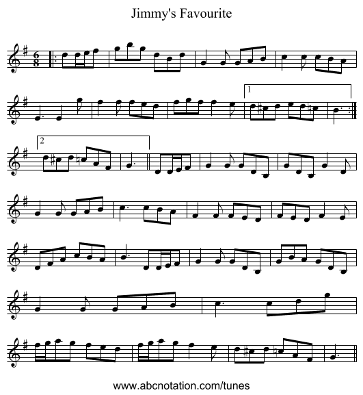 Jimmy's Favourite - staff notation