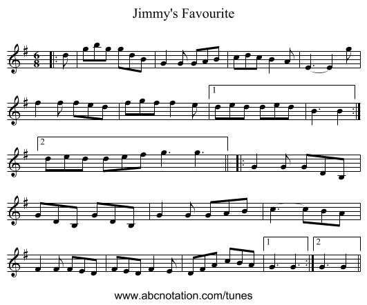 Jimmy's Favourite - staff notation