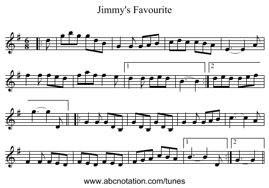 Jimmy's Favourite - staff notation