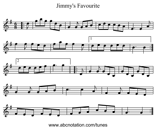 Jimmy's Favourite - staff notation