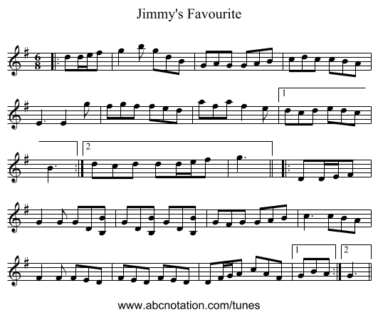 Jimmy's Favourite - staff notation
