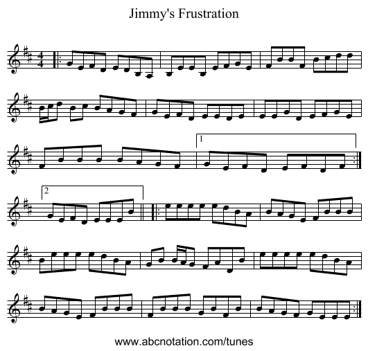 Jimmy's Frustration - staff notation