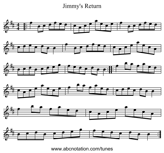 Jimmy's Return - staff notation