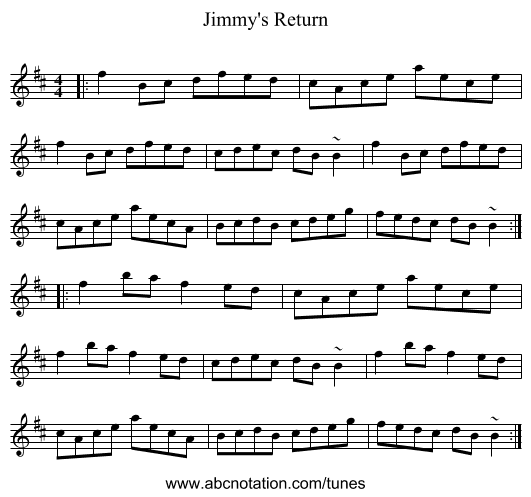 Jimmy's Return - staff notation