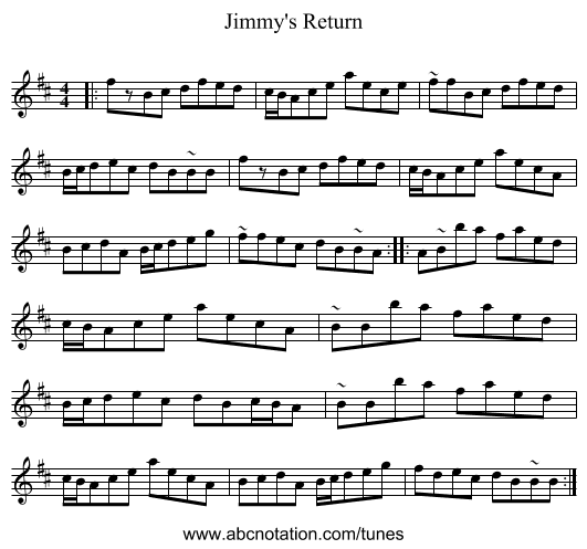 Jimmy's Return - staff notation