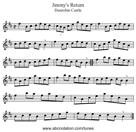 Jimmy's Return - staff notation