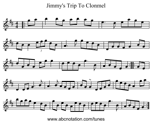 Jimmy's Trip To Clonmel - staff notation