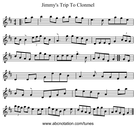 Jimmy's Trip To Clonmel - staff notation