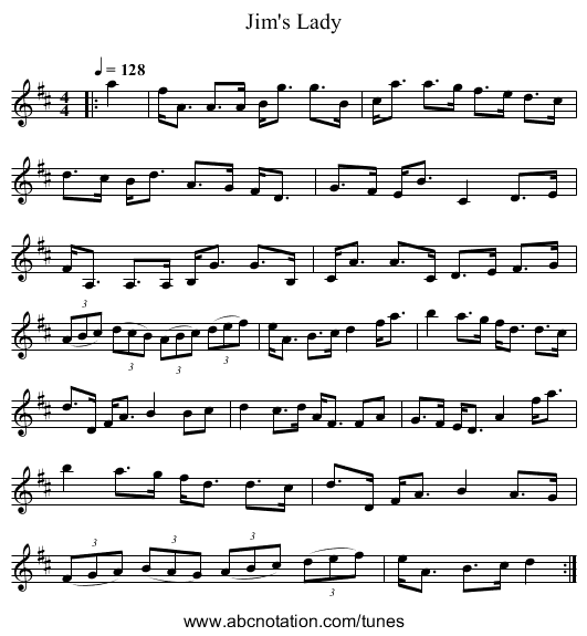 Jim's Lady - staff notation
