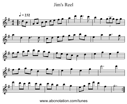 Jim's Reel - staff notation