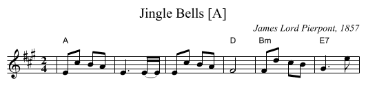 Jingle Bells [A] - staff notation