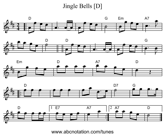 Jingle Bells [D] - staff notation
