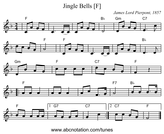 Jingle Bells [F] - staff notation