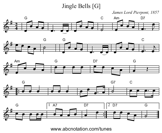 Jingle Bells [G] - staff notation