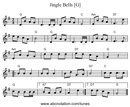 Jingle Bells [G] - staff notation