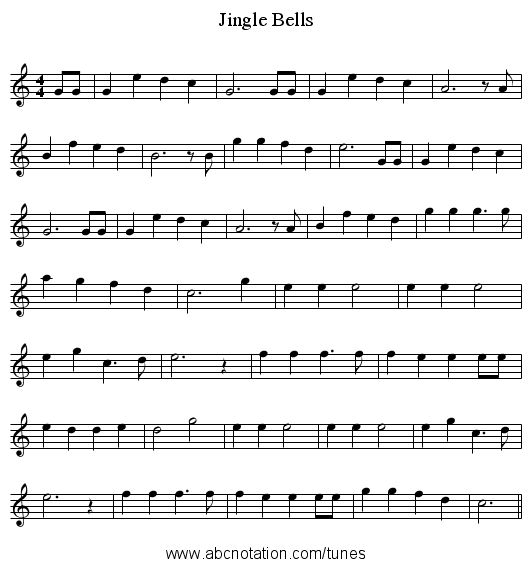 Jingle Bells - staff notation
