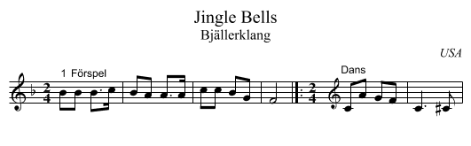 Jingle Bells - staff notation