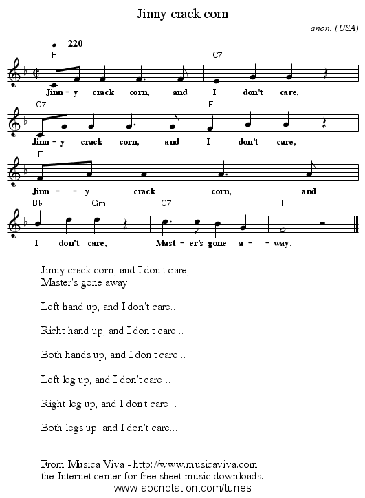 Jinny crack corn - staff notation